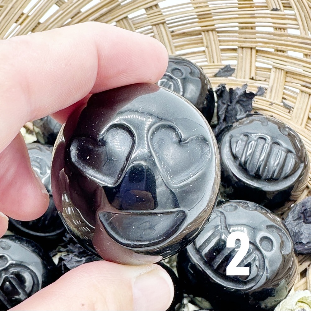 Black Obsidian Sphere Carved Face Psychic Protection Stone (man made) - Picture 5 of 9